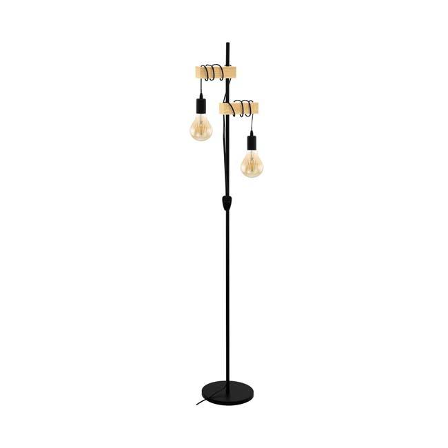 Lampadaire noir/chêne excl lampe LED possible