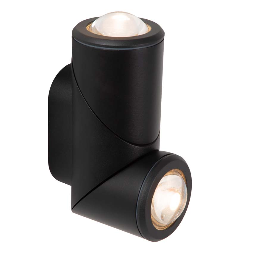Lucide ERIN - Spot mural / Applique mural Intérieur/Extérieur - LED - 2x5W 2700K - IP65 - Noir