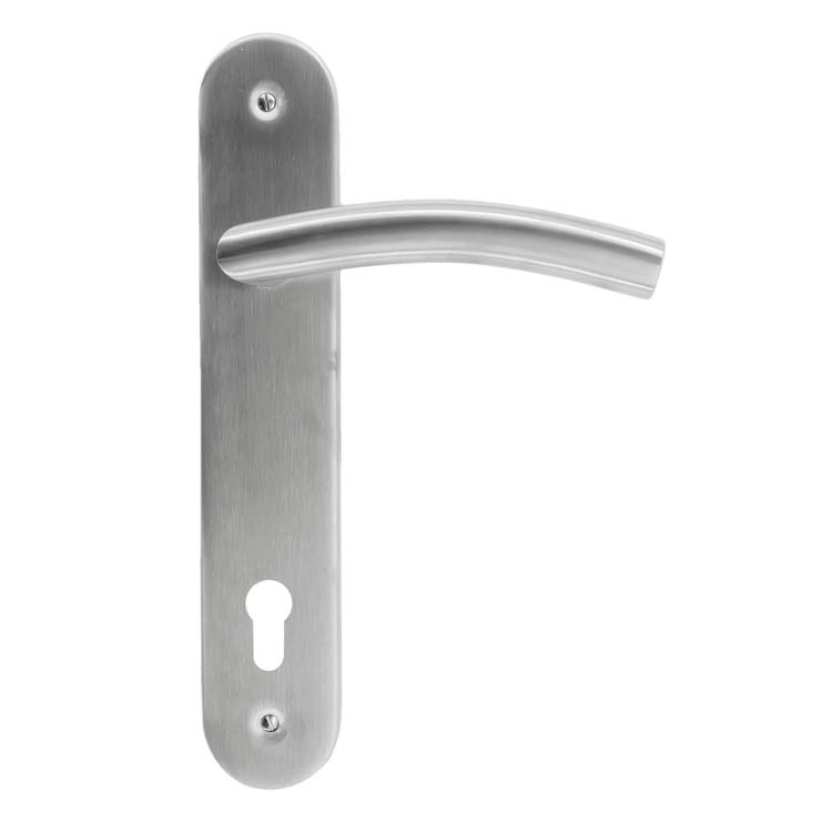 Poignée de porte pro bellagio 19mm inox plus sur bouclier avec cylindre