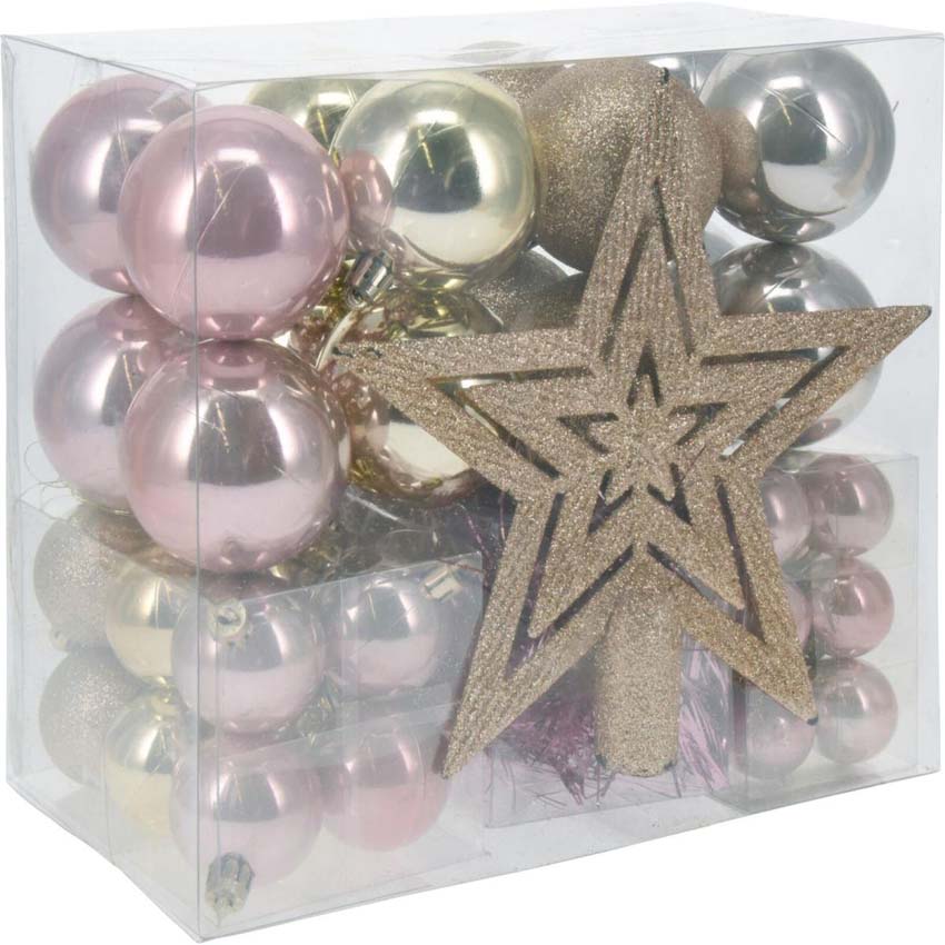 Kerstballen set Pretty roze 54-delig