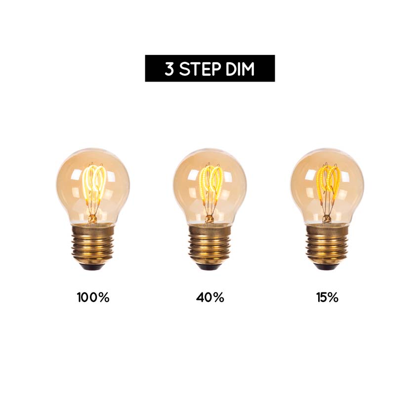 Lucide P45 - Ampoule filament - Ø4,5cm - LED 3 niveaux dimmable (Mémoire) - E14 - 1x3W 2200K - Ambré