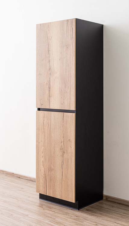 Armoire de cuisine Plenti armoire colonne avec étagères noir/aspect bois 60x208cm