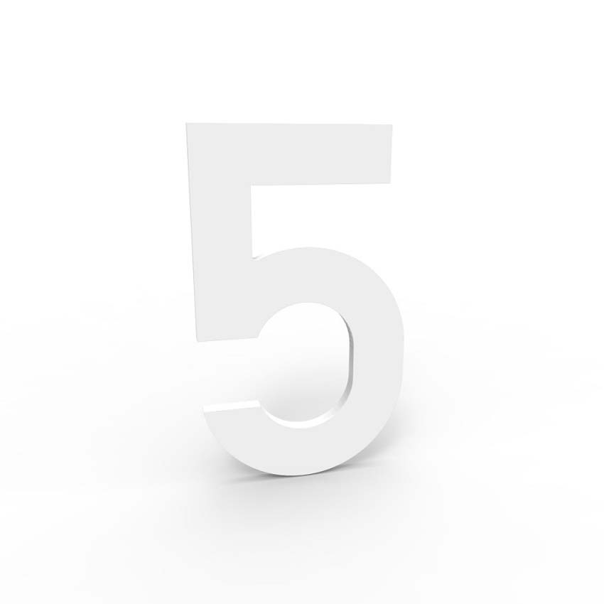 Numéro de maison 5 eSafe en aluminium blanc 10cm / épaisseur 4mm
