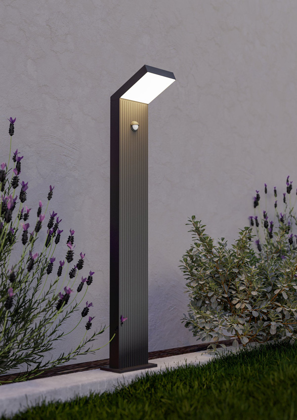 Borne extérieure - noir - 16,2x15,5x80cm - LED - 1x10W - 3000K - avec détecteur de mouvement
