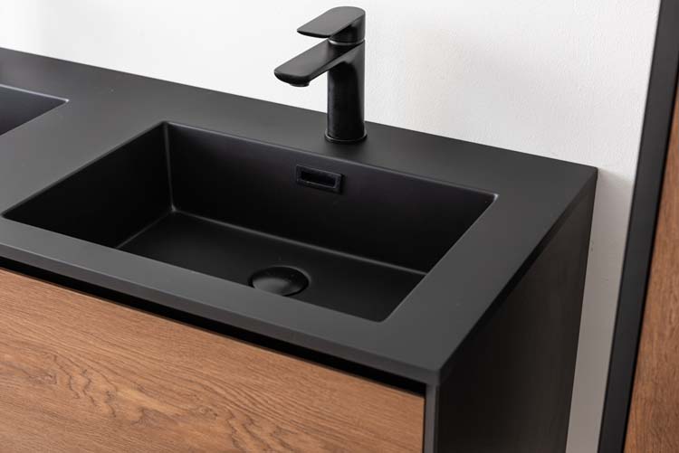 Badkamermeubel Justin notelaar hangend met dubbele wastafel mat zwart 120cm