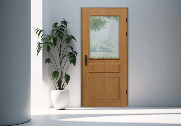 Porte extérieure meranti Taag demi-vitrée nature D SUR MESURE