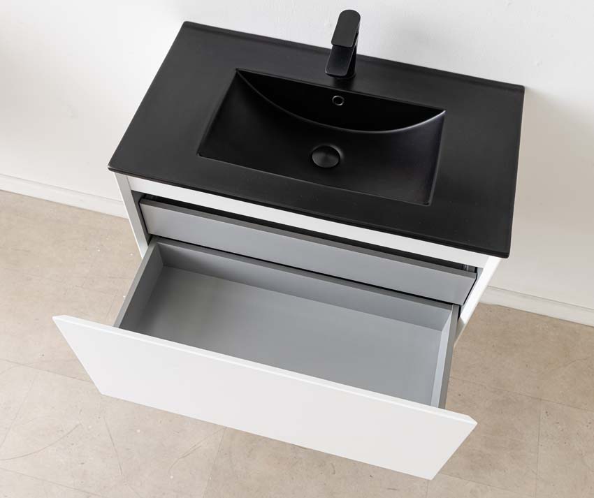 Meuble de salle de bains Arizona suspendu avec lavabo simple noir mat 80cm