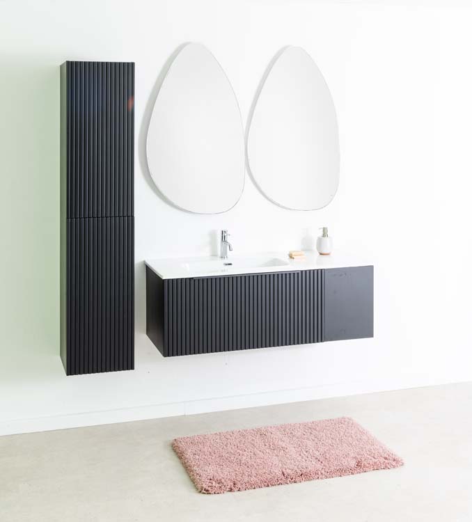 Meuble de salle de bains Sunday noir mat suspendu avec lavabo simple blanc brillant 120cm