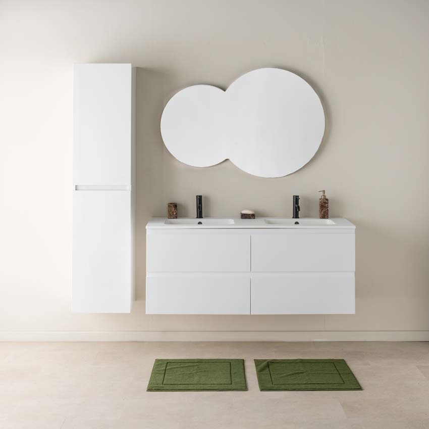 Badkamermeubel Tibo wit hangend met dubbele wastafel mat wit 140cm