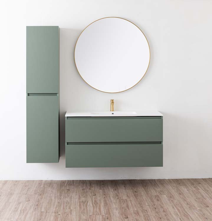 Meuble de salle de bains Dotan eucalyptus vert avec lavabo simple blanc mat 120cm