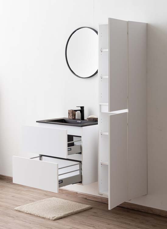 Meuble de salle de bains Pia blanc mat suspendu avec lavabo simple noir mat 70cm