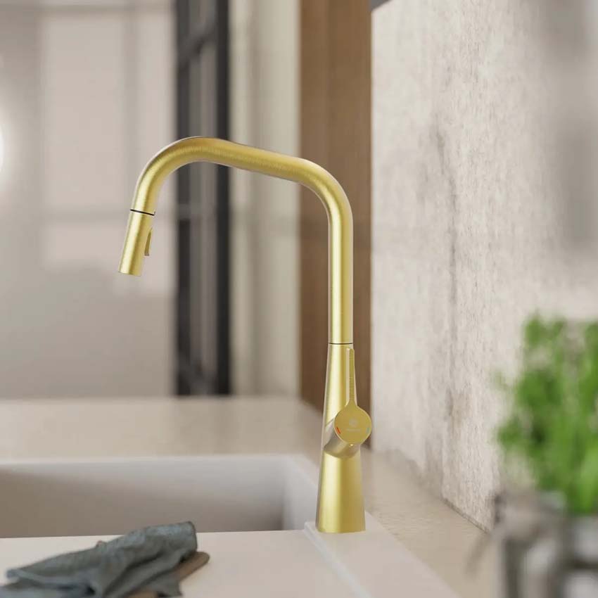 Keukenkraan Wasserwerk WK 9 Edge mat goud met uittrekbare uitloop