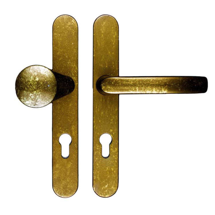 Quincaillerie de sécurité poignée+top vieux jaune 92mm