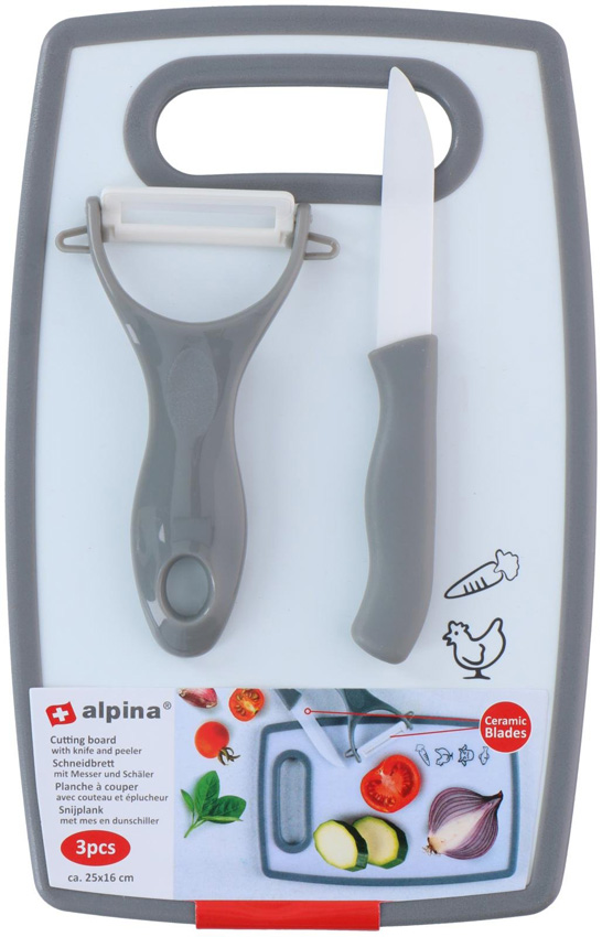 Snijplank met dunschiller en mes kunststof donkergrijs 25x16cm