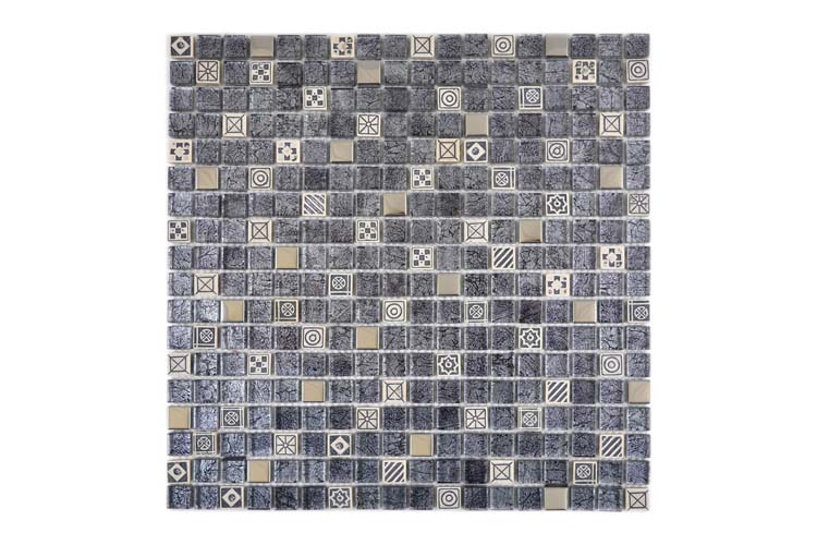 Mosaïque verre mix blanche/silver/noire 30 x 30 cm