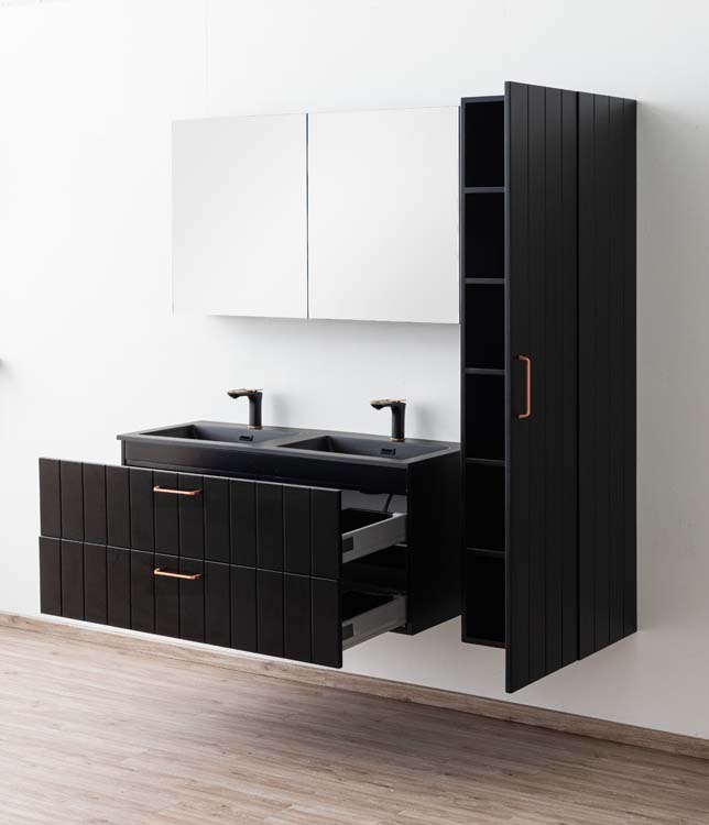 Badkamermeubel Jesper mat zwart 1200 mm koperen greep