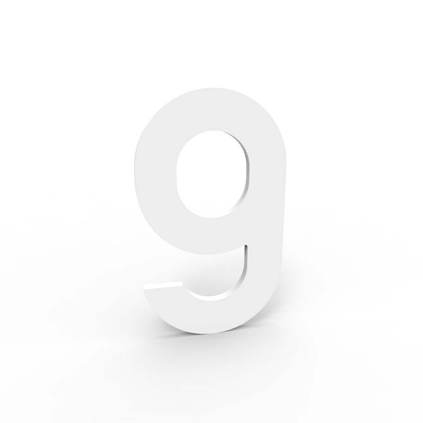 Huisnummer 9 eSafe aluminium wit 5cm / 1,5mm dikte