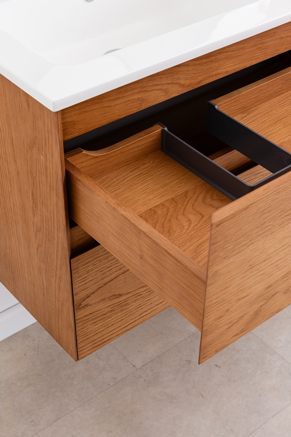 Badkamermeubel Fior eik hangend met dubbele wastafel mat wit 120cm