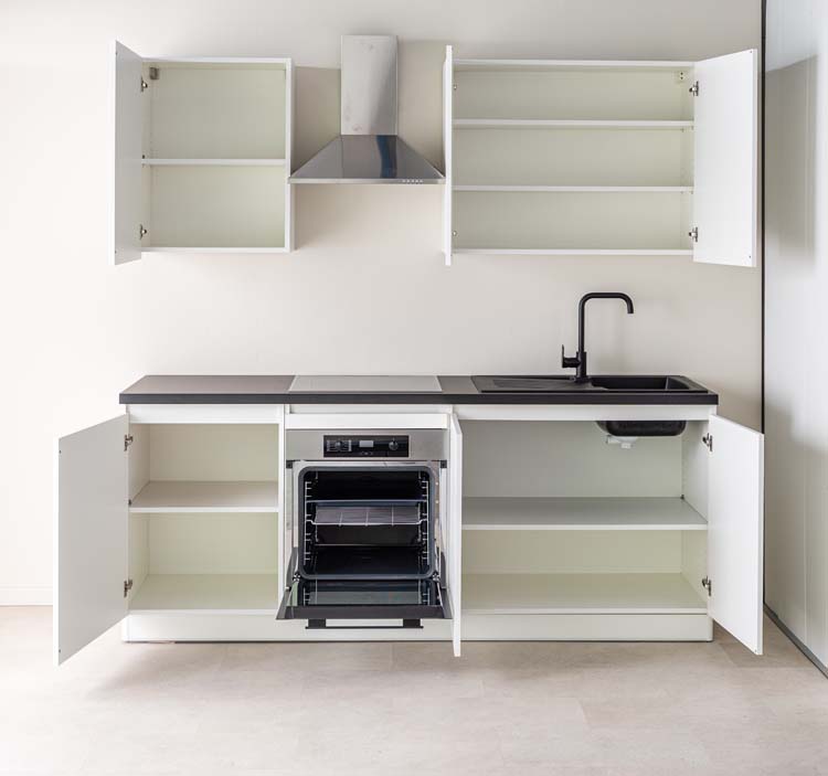 Keuken Plenti wit/zwart 220cm - inox wanddampkap - zonder toestellen