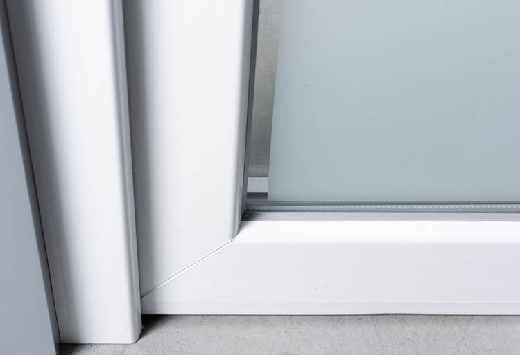 Porte extérieure 3 lignes claires PVC verre mat blanc 980x2180mm ouvrant à droite