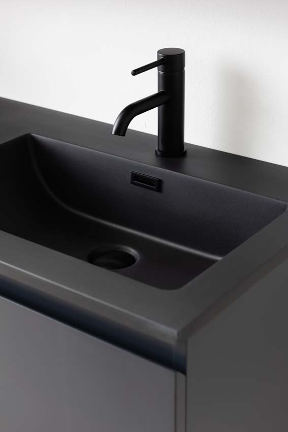 Meuble de salle de bain Tibo gris 1200 mm lavabo double noir mat