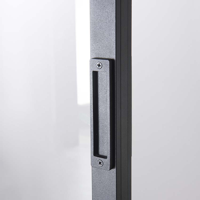 Porte coulissante simple complète Luxe Dimaro Nero verre clair 3R sur mesure noir + rail noir