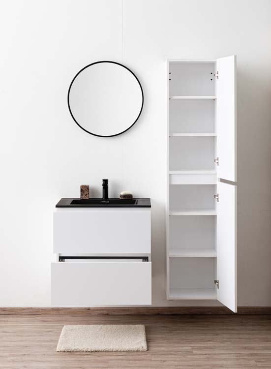 Meuble de salle de bains Pia blanc mat suspendu avec lavabo simple noir mat 70cm