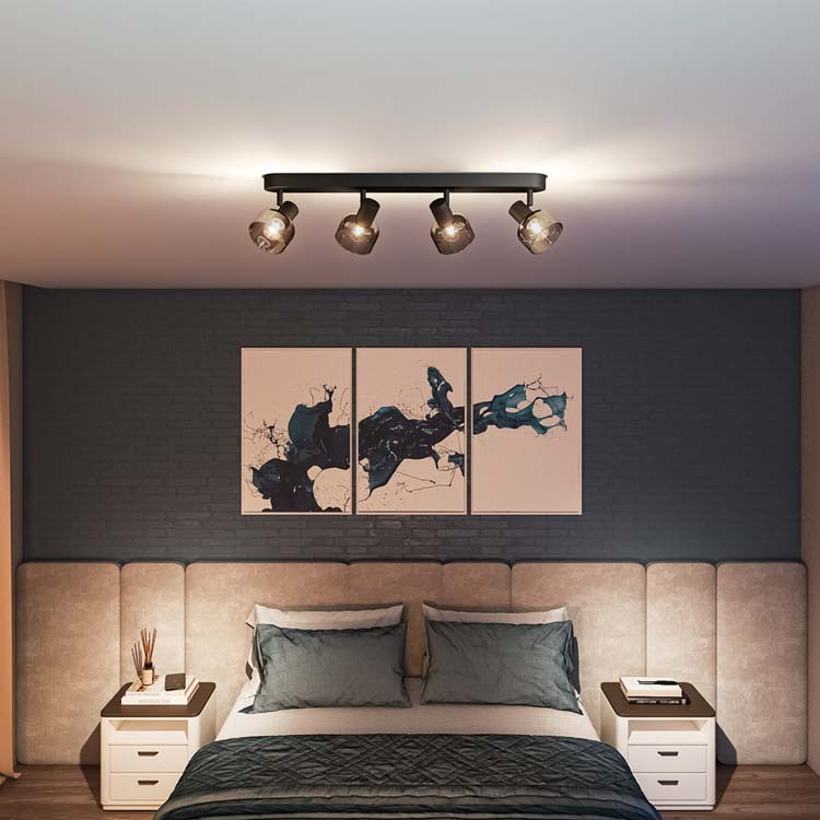 Spot plafond/mur - verre court - dimmable - E14 - 4x25W - lampe excl - noir