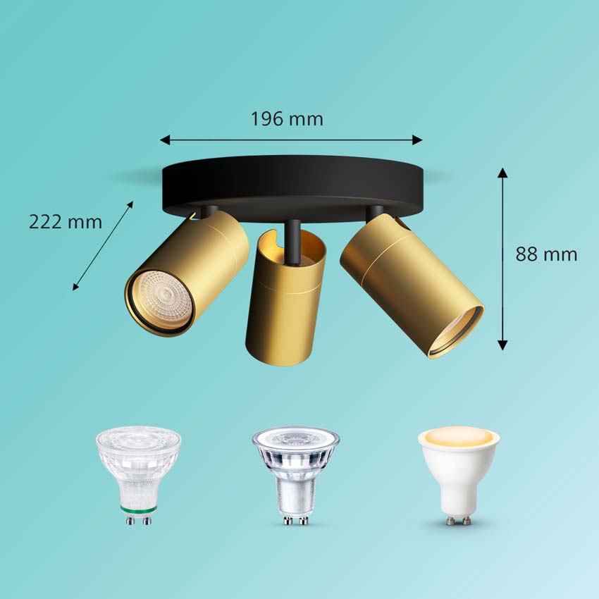 Spot plafond salle de bains or 3 spot retangle IP44