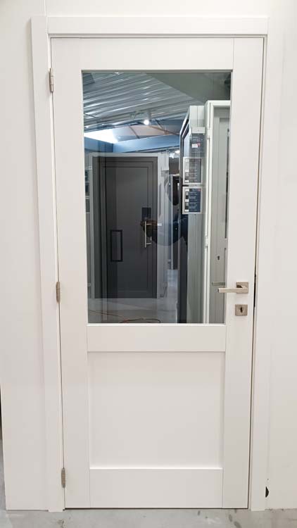 Porte intérieure complète Palladium blanche 1R verre clair 83x201,5cm réversible + châssis 20cm