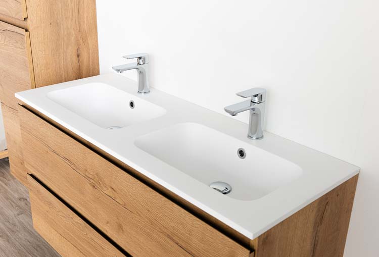 Meuble de salle de bain Daria chêne brun doré 1200 mm 2 lavabo mat