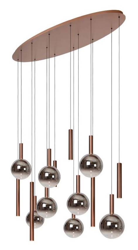 Lucide Premium JASMINE - Hanglamp - 140x54x210cm - LED Dimb. - CCT - 14x4,4W 2200K/3300K - Koper