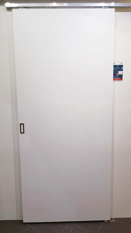 Porte coulissante simple complète Palladium blanc 93x211,5cm + rail en acier inoxydable