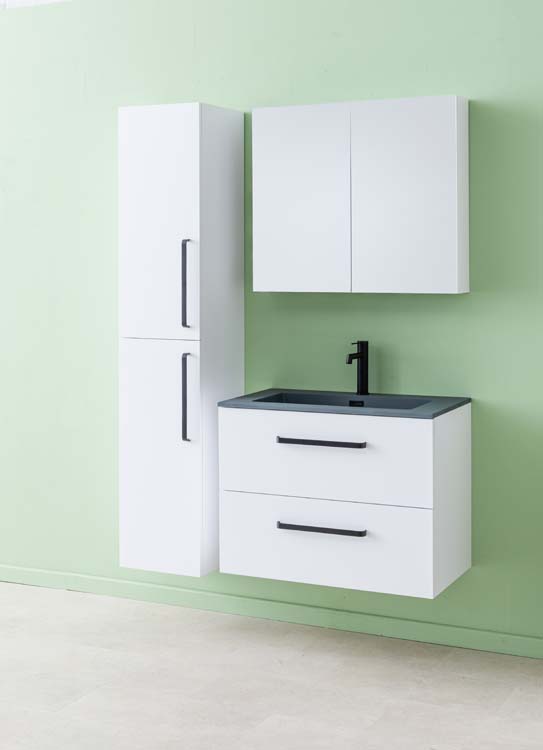 Meuble de salle de bains Bison blanc mat suspendu avec lavabo simple aspect ciment 80cm