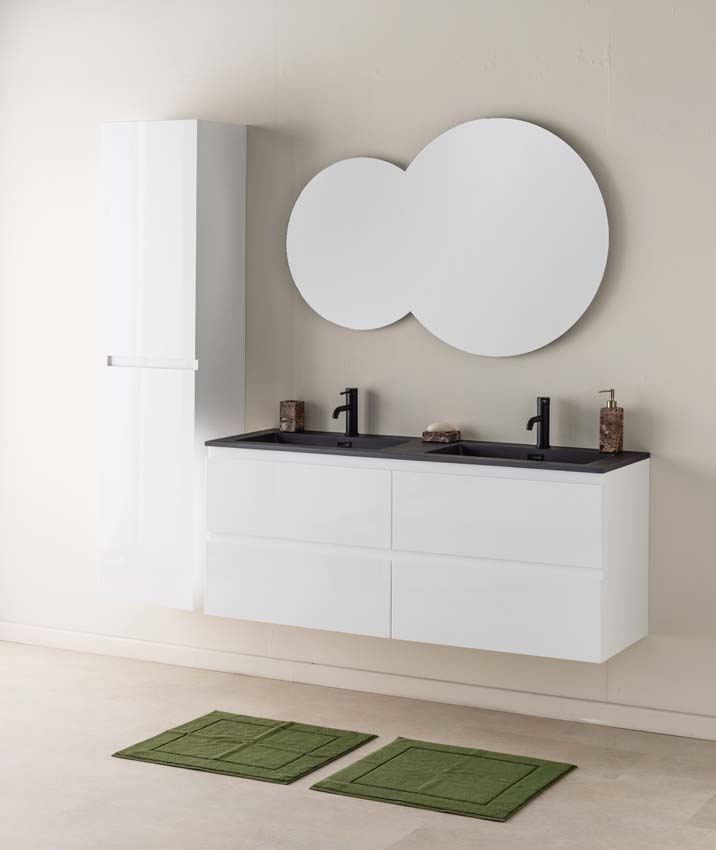 Badkamermeubel Tibo wit 1400 mm dubbele wastafel zwart mat