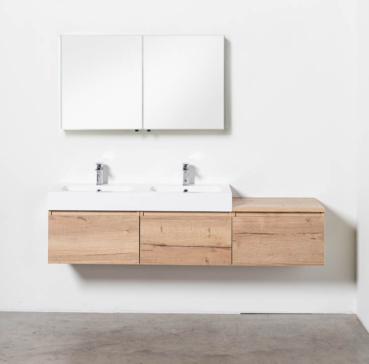 Meuble salle de bain aspect chêne Domino 1800 mm lavabo brillant