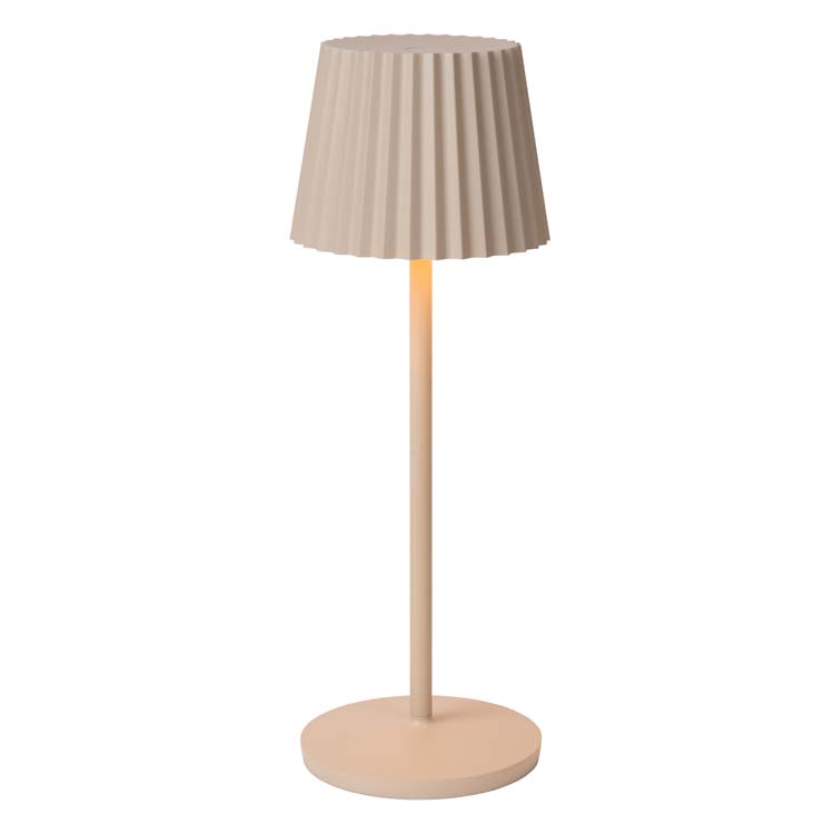 JUSTINE - Oplaadbare Tafellamp Buiten - Accu/Batterij - LED Dimb. - 1x2W 2700K - IP54 - Met draadloos oplaadstation - Beige