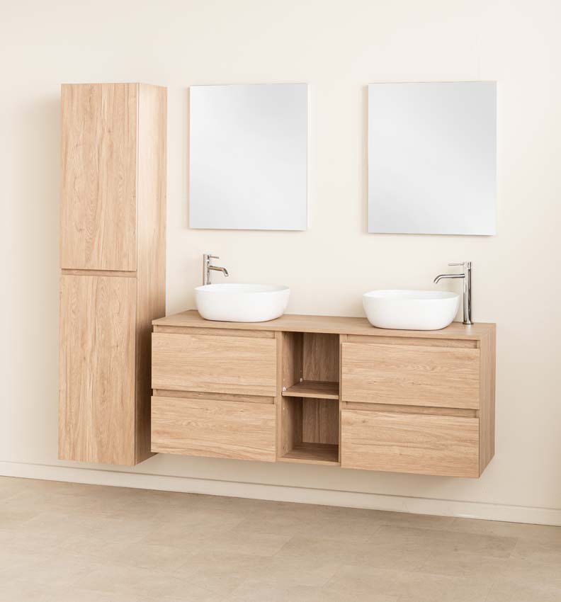 Badkamermeubel Bella eiklook 1500 mm dubbele wastafel wit glans Badkamermeubel Bella eiklook 1500 mm dubbele wastafel wit glans