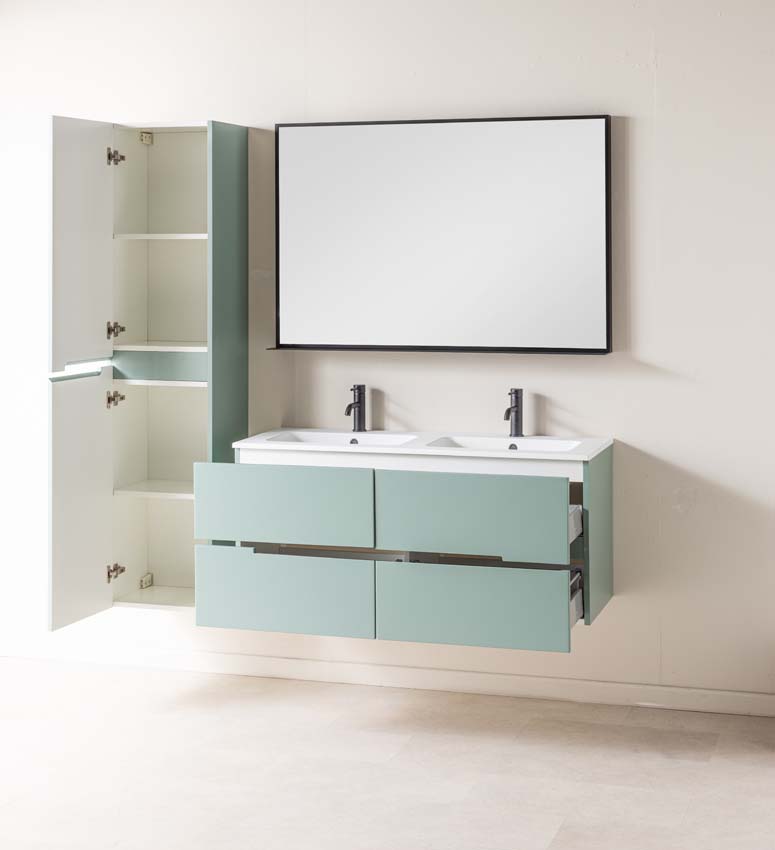 Badkamermeubel Truman grijsgroen hangend met dubbele wastafel mat wit 120cm