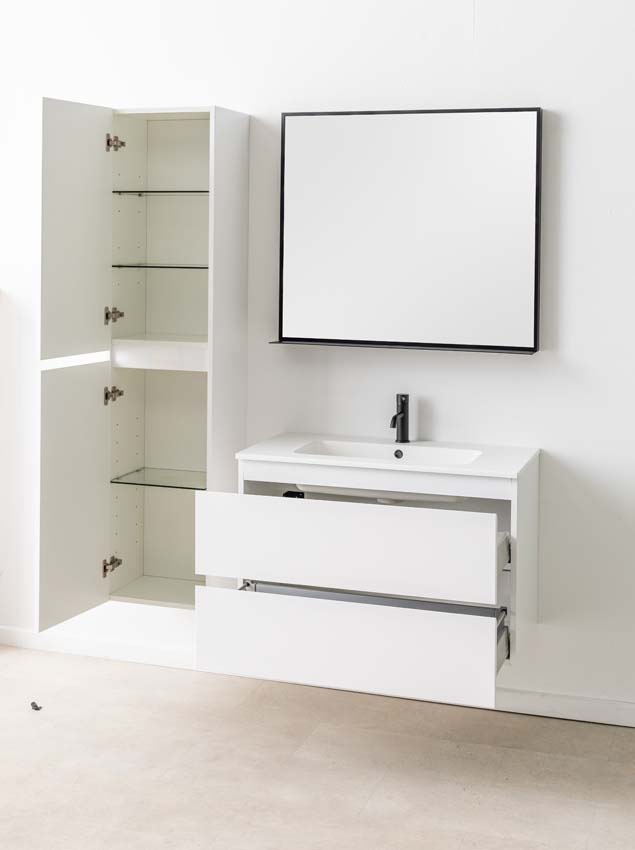 Meuble de salle de bain Tibo blanc 900 mm lavabo blanc mat
