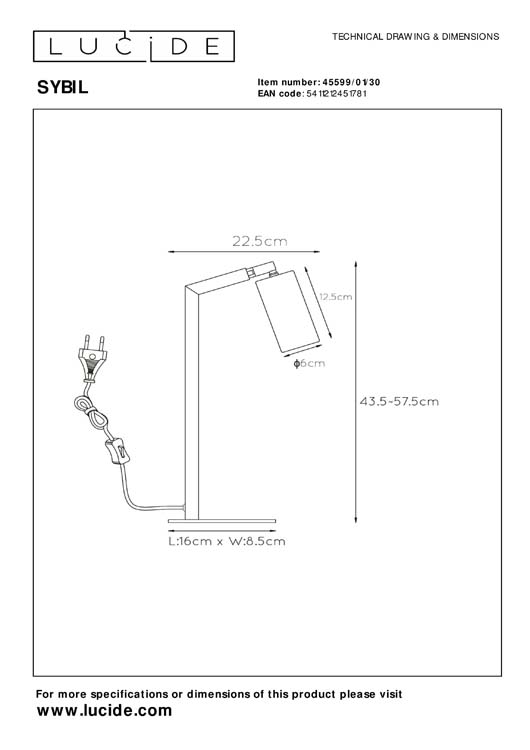 Lucide SYBIL - Lampe de table - 1xGU10 - Noir