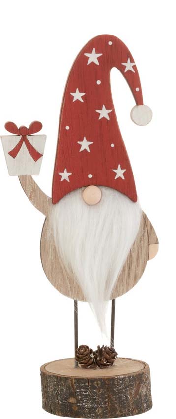 Houten kerstman met cadeau