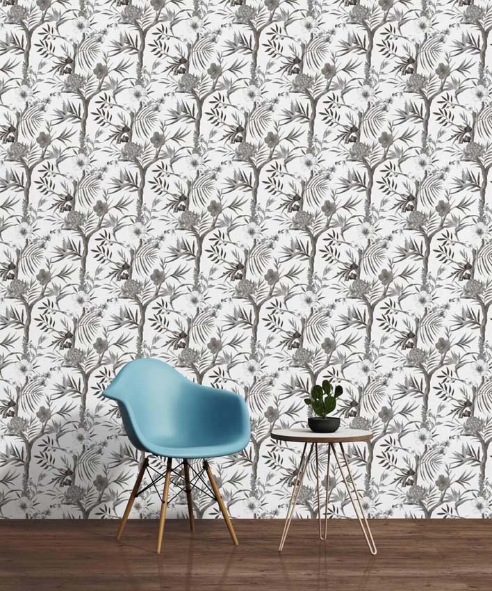 Papier peint vinyle sur intissé fleurs gris/blanc 0,53x10m
