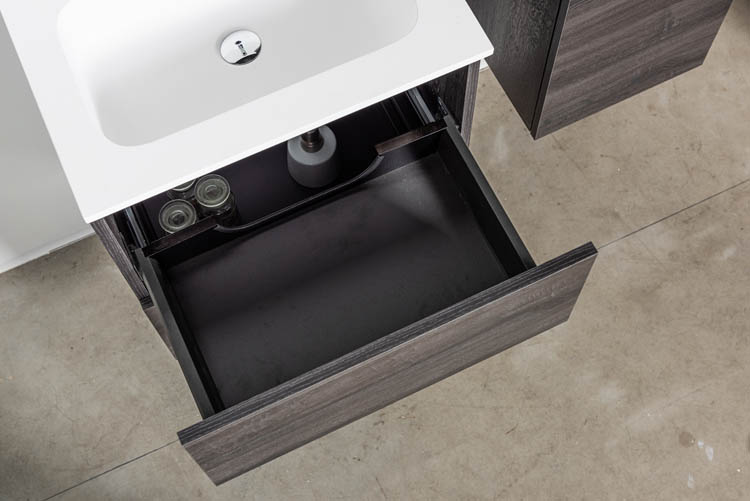 Meuble de salle de bain Dotan chêne foncé 600 mm lavabo brillant