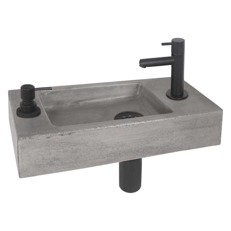 Lave-mains Silke béton gris clair/noir 9x42x18,5cm set complet avec distributeur de savon