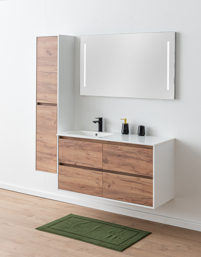 Badkamermeubel Treviso eik/wit met enkele wastafel glanzend wit 120cm