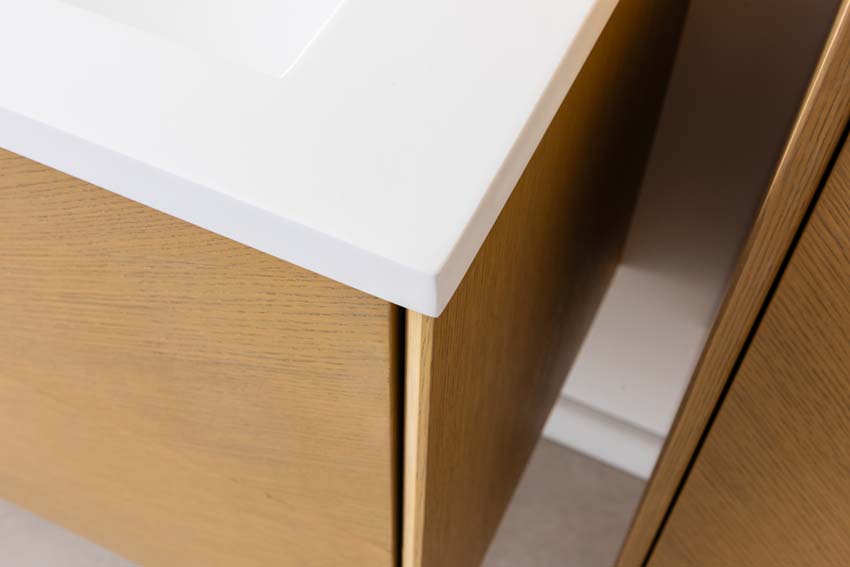 Meuble de salle de bains Waldorf chêne suspendu avec lavabo double en solid surface 120cm