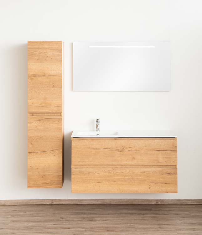 Meuble de salle de bain Daria chêne brun doré 1200 mm lavabo  brillant gauche
