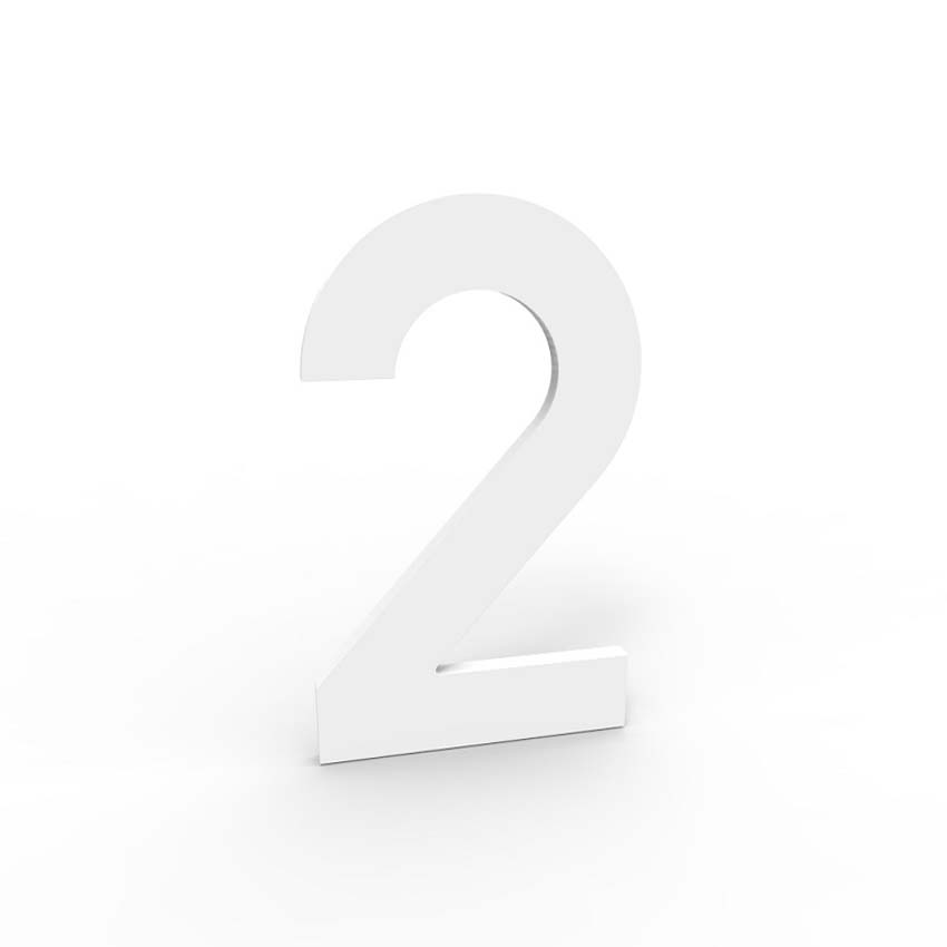 Huisnummer 2 eSafe aluminium wit 5cm / 1,5mm dikte