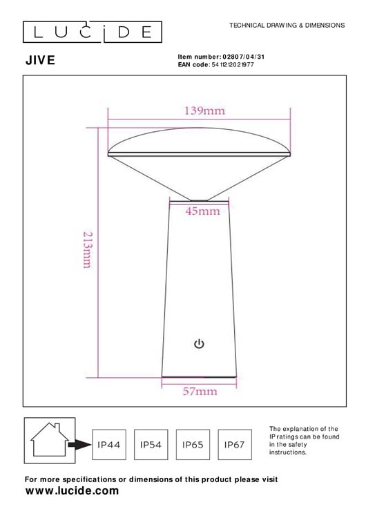 Tafellamp Buiten - Ø 13,7 cm - LED Dimb. - 1x4W 6500K - IP44 - Wit